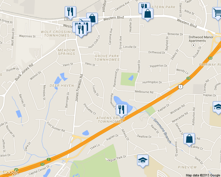 map of restaurants, bars, coffee shops, grocery stores, and more near 900 Ravenwood Dr in Raleigh