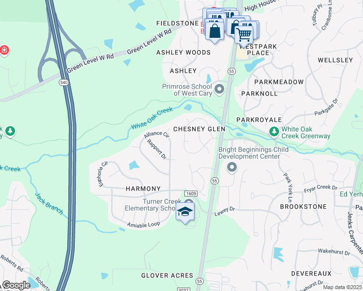map of restaurants, bars, coffee shops, grocery stores, and more near 321 Catlin Road in Cary