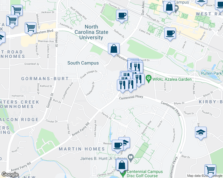 map of restaurants, bars, coffee shops, grocery stores, and more near 2317 Champion Court in Raleigh