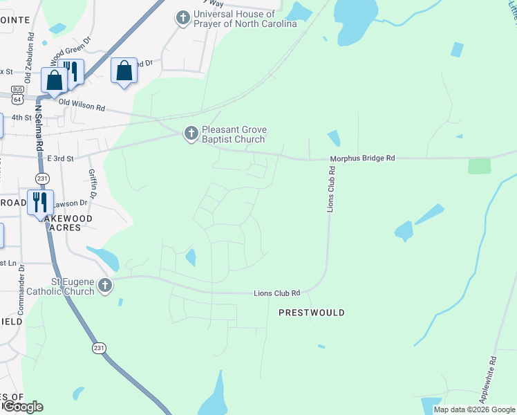 map of restaurants, bars, coffee shops, grocery stores, and more near 929 Jo Jo Drive in Wendell