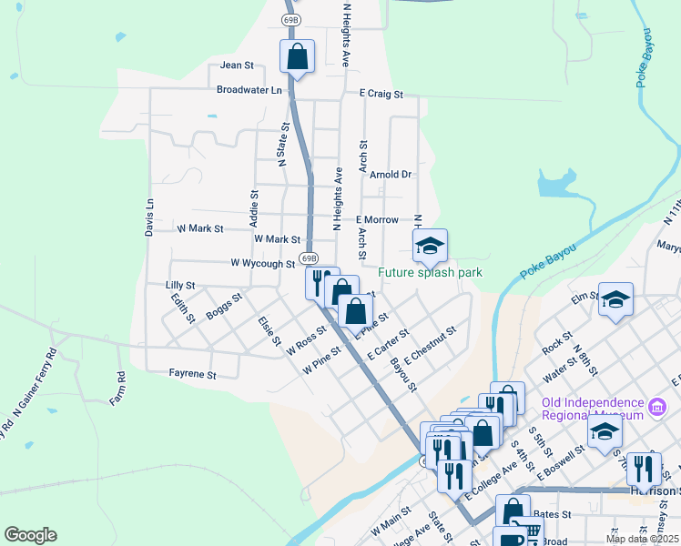 map of restaurants, bars, coffee shops, grocery stores, and more near 1150 North Heights Avenue in Batesville