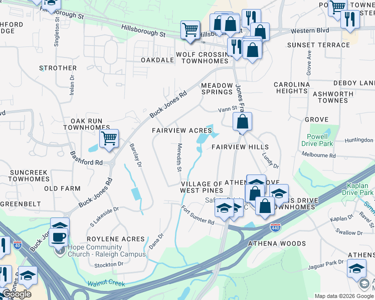 map of restaurants, bars, coffee shops, grocery stores, and more near 325 Meredith Street in Raleigh