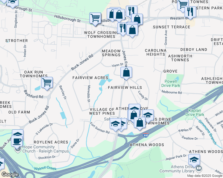 map of restaurants, bars, coffee shops, grocery stores, and more near 5201 Deer Haven Drive in Raleigh