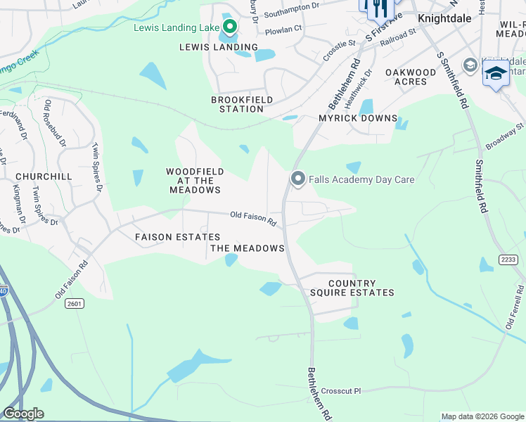 map of restaurants, bars, coffee shops, grocery stores, and more near 4236 Old Faison Rd in Knightdale