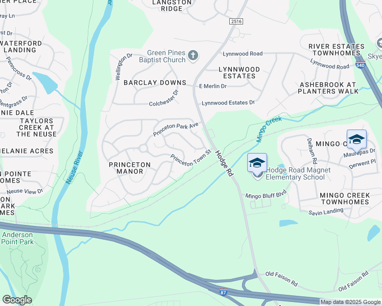 map of restaurants, bars, coffee shops, grocery stores, and more near 1003 Kings Carriage Court in Knightdale