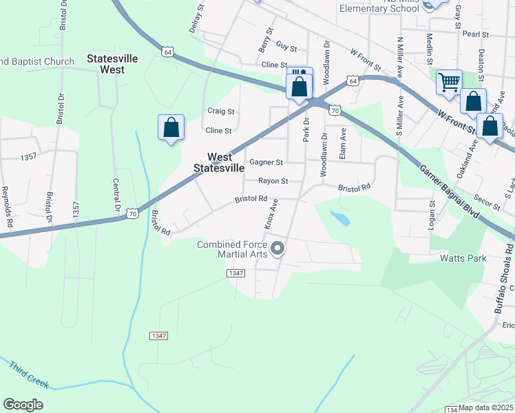 map of restaurants, bars, coffee shops, grocery stores, and more near 2023 Bristol Road in Statesville