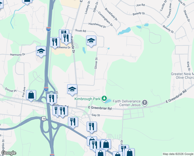 map of restaurants, bars, coffee shops, grocery stores, and more near 799 Glover Street in Statesville