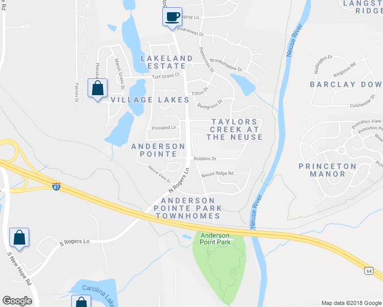 map of restaurants, bars, coffee shops, grocery stores, and more near 400 North Rogers Lane in Raleigh