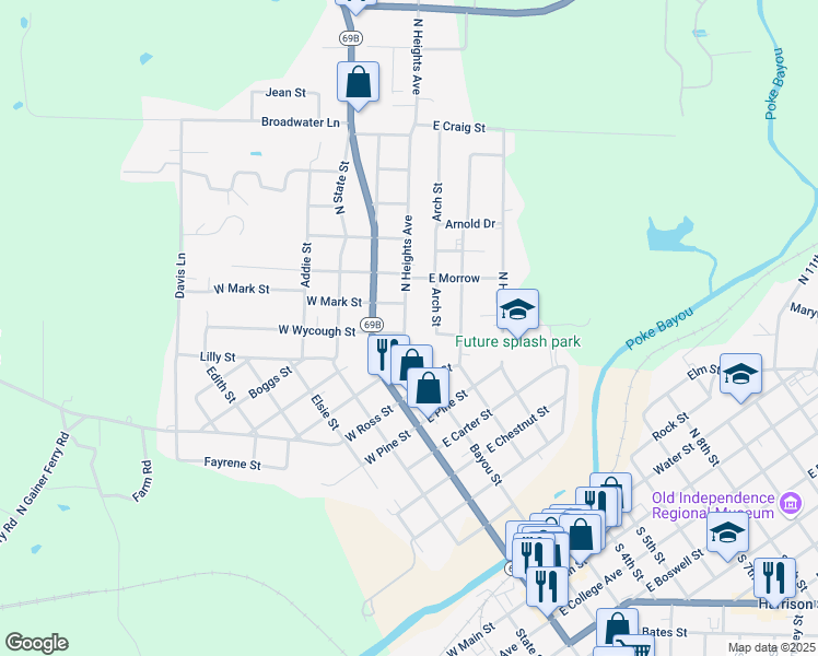 map of restaurants, bars, coffee shops, grocery stores, and more near 1150 North Heights Avenue in Batesville