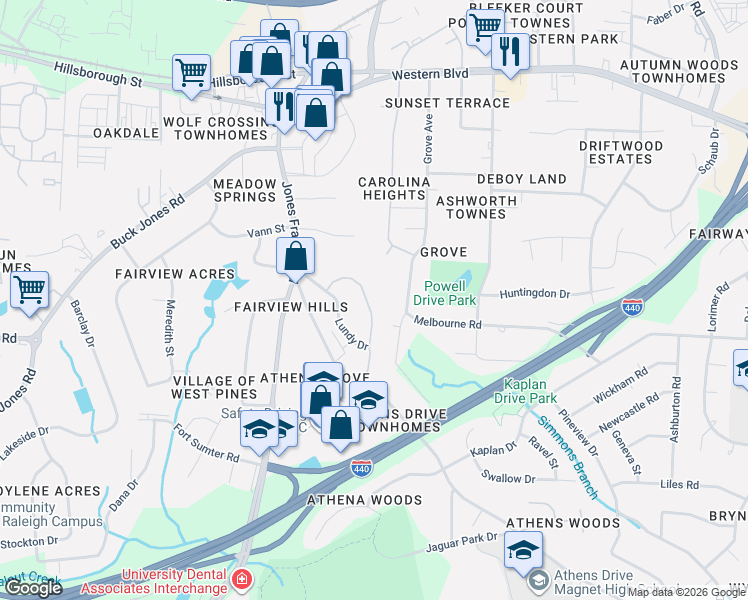 map of restaurants, bars, coffee shops, grocery stores, and more near 5021 Simmons Branch Trail in Raleigh