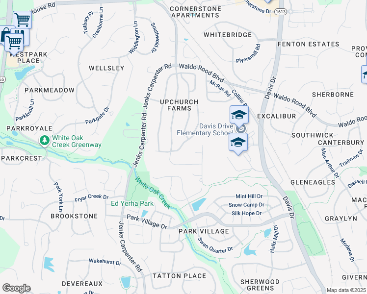 map of restaurants, bars, coffee shops, grocery stores, and more near 377 Luke Meadow Lane in Cary