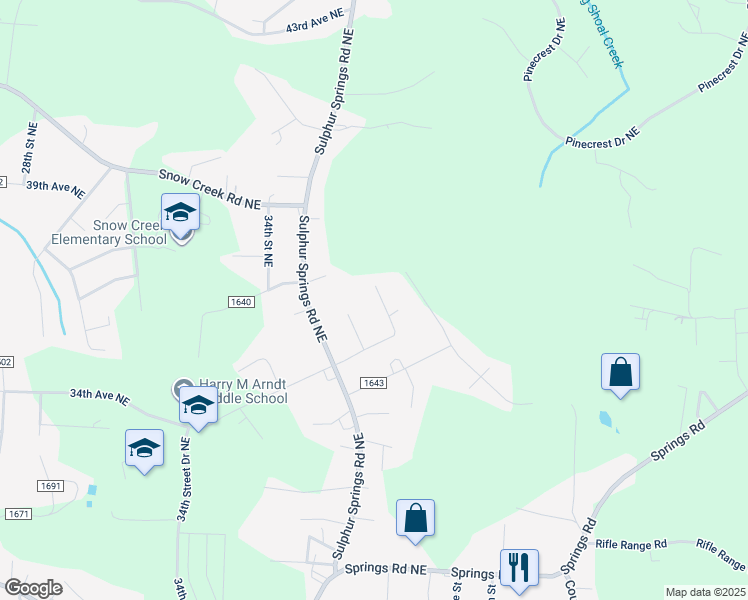 map of restaurants, bars, coffee shops, grocery stores, and more near 3541 36th Street Place Northeast in Hickory