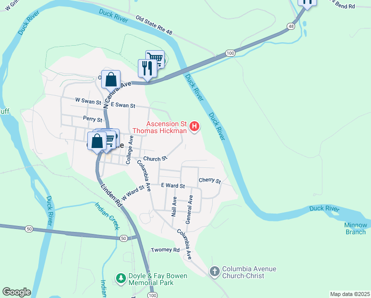map of restaurants, bars, coffee shops, grocery stores, and more near 98 East over Drive in Centerville