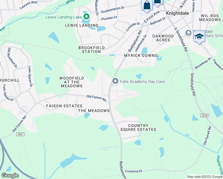 map of restaurants, bars, coffee shops, grocery stores, and more near 541 Bethlehem Road in Knightdale
