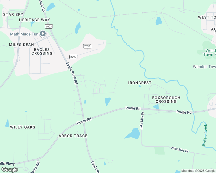 map of restaurants, bars, coffee shops, grocery stores, and more near 1425 Eagle Rock Road in Wendell