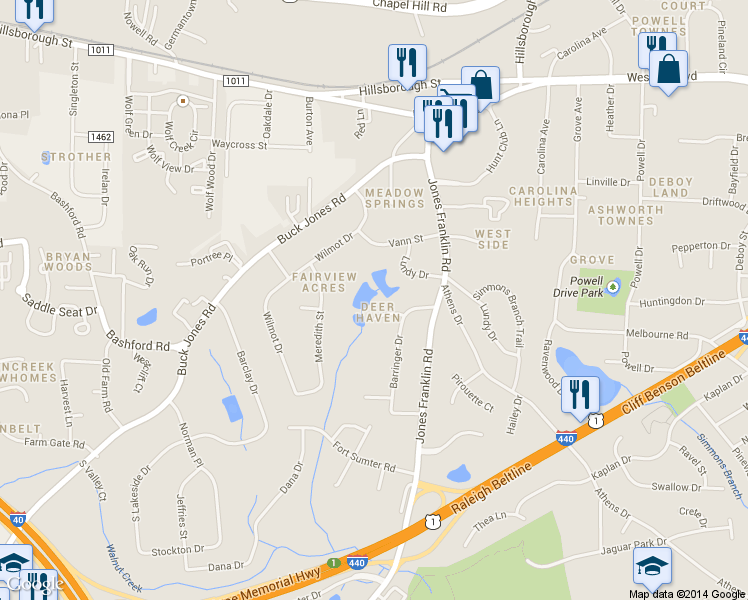 map of restaurants, bars, coffee shops, grocery stores, and more near 309 Meredith Street in Raleigh