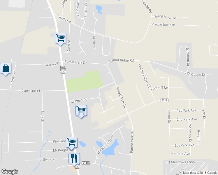 map of restaurants, bars, coffee shops, grocery stores, and more near 327A Idlewild Drive in Randleman