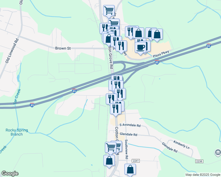 map of restaurants, bars, coffee shops, grocery stores, and more near 1631 Cotton Grove Road in Lexington
