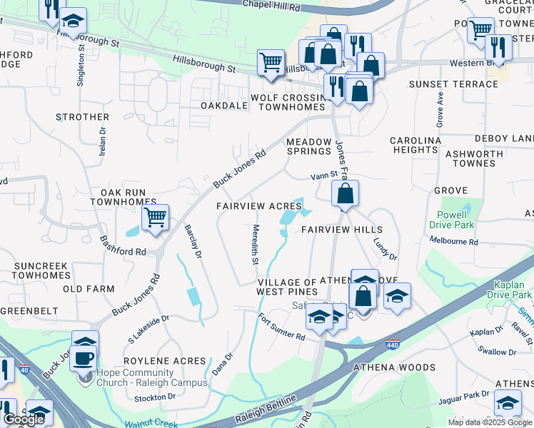 map of restaurants, bars, coffee shops, grocery stores, and more near 315 Meredith Street in Raleigh