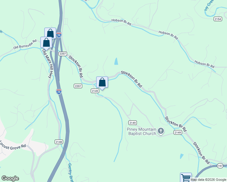 map of restaurants, bars, coffee shops, grocery stores, and more near 52 Elkins Branch Road in Weaverville