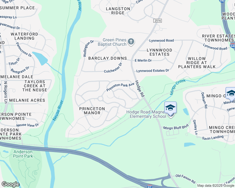 map of restaurants, bars, coffee shops, grocery stores, and more near 1002 Cambridge River Court in Knightdale
