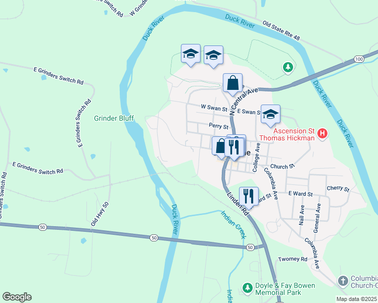 map of restaurants, bars, coffee shops, grocery stores, and more near 126 West End Avenue in Centerville