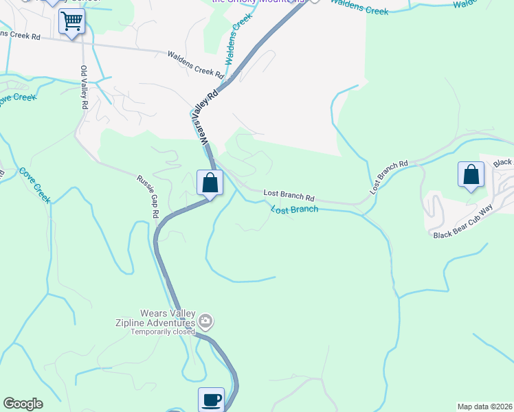 map of restaurants, bars, coffee shops, grocery stores, and more near 3250 Lost Branch Road in Sevierville