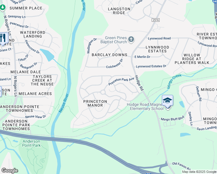 map of restaurants, bars, coffee shops, grocery stores, and more near 1002 Laurel Haven Court in Knightdale