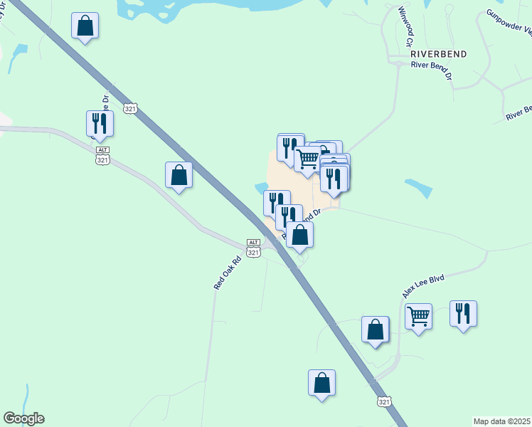 map of restaurants, bars, coffee shops, grocery stores, and more near 4762 Hickory Boulevard in Granite Falls