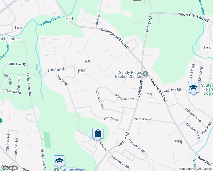 map of restaurants, bars, coffee shops, grocery stores, and more near 1315 36th Avenue Drive Northeast in Hickory
