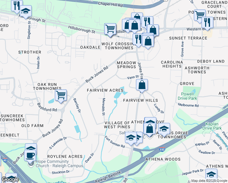 map of restaurants, bars, coffee shops, grocery stores, and more near 309 Meredith Street in Raleigh