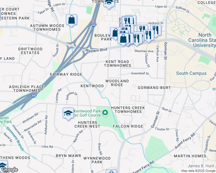 map of restaurants, bars, coffee shops, grocery stores, and more near 1313 Chaney Road in Raleigh