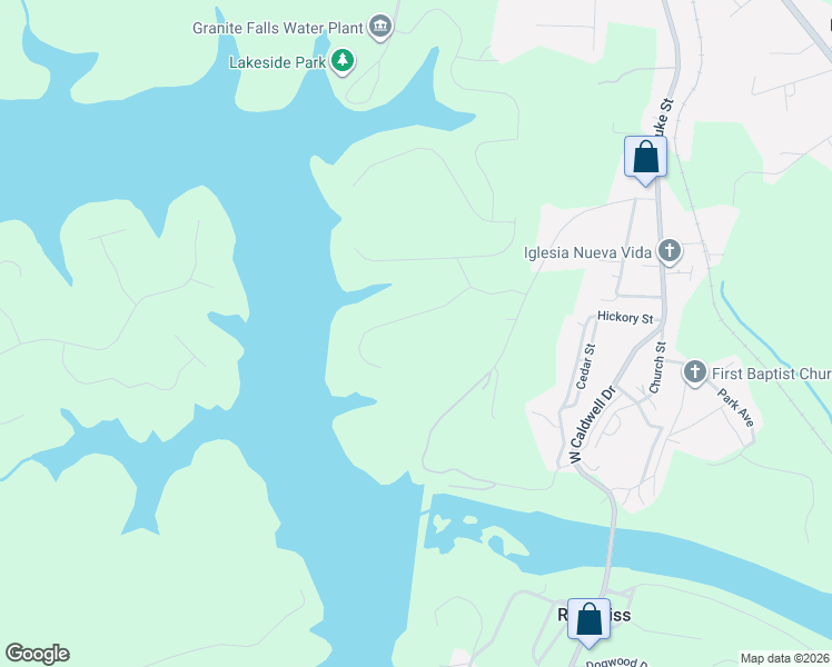 map of restaurants, bars, coffee shops, grocery stores, and more near 113 Edgewater Court in Granite Falls