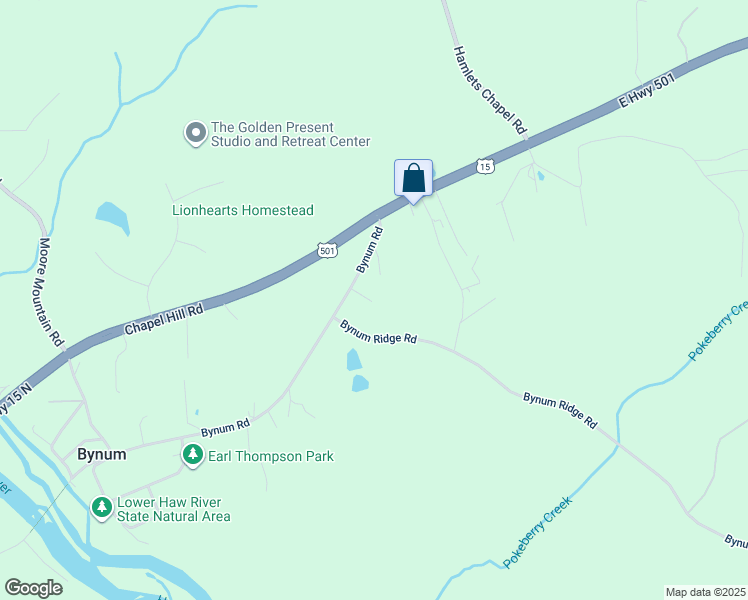map of restaurants, bars, coffee shops, grocery stores, and more near 1468 Bynum Road in Pittsboro