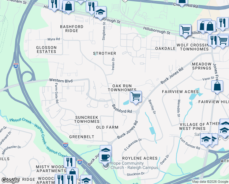 map of restaurants, bars, coffee shops, grocery stores, and more near 525 Caprice Court in Raleigh