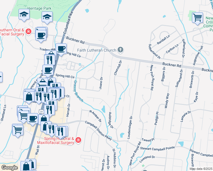 map of restaurants, bars, coffee shops, grocery stores, and more near 2769 Jacob Drive in Thompson's Station