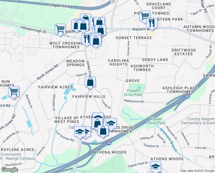map of restaurants, bars, coffee shops, grocery stores, and more near 5140 Simmons Branch Trail in Raleigh