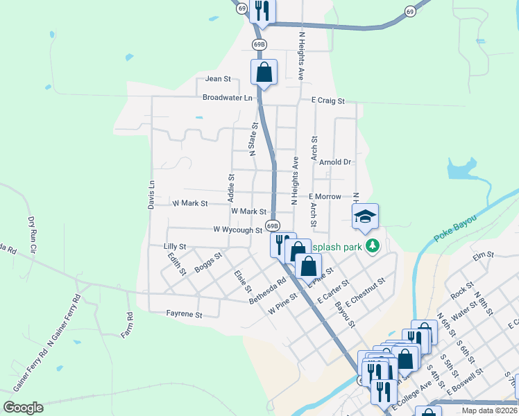 map of restaurants, bars, coffee shops, grocery stores, and more near 1421 North State Street in Batesville