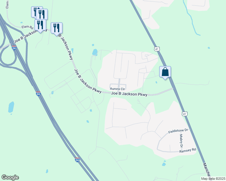 map of restaurants, bars, coffee shops, grocery stores, and more near 4213 Aurora Circle in Murfreesboro