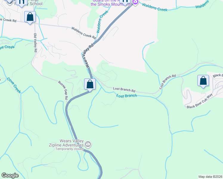 map of restaurants, bars, coffee shops, grocery stores, and more near 3250 Lost Branch Rd in Sevierville