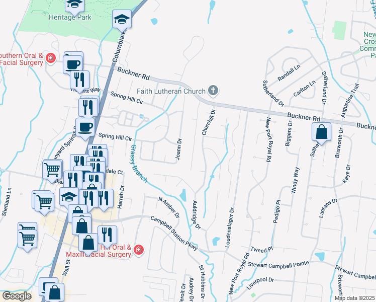 map of restaurants, bars, coffee shops, grocery stores, and more near 2769 Jacob Drive in Thompson's Station