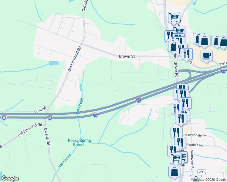 map of restaurants, bars, coffee shops, grocery stores, and more near 399 Bill Medlin Road in Lexington