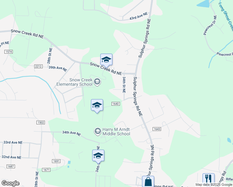 map of restaurants, bars, coffee shops, grocery stores, and more near 3336 37th Avenue Northeast in Hickory