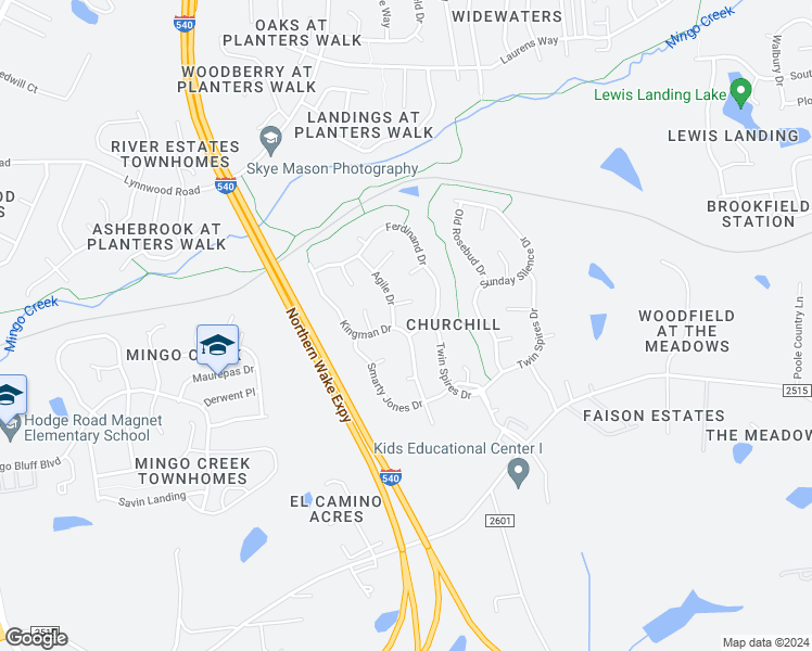 map of restaurants, bars, coffee shops, grocery stores, and more near 1405 Kingman Drive in Knightdale
