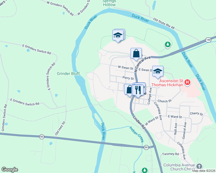 map of restaurants, bars, coffee shops, grocery stores, and more near 126 West End Avenue in Centerville