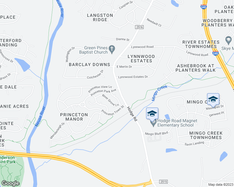 map of restaurants, bars, coffee shops, grocery stores, and more near 1001 Queens Carriage Court in Knightdale