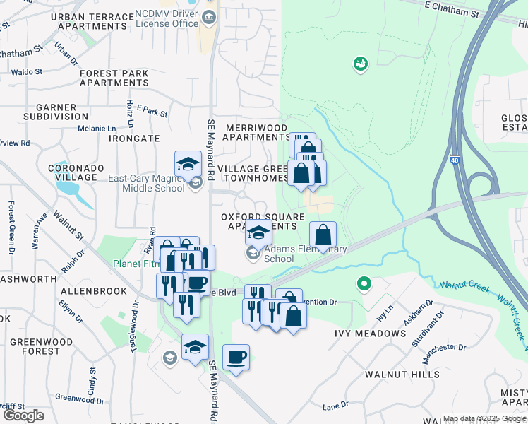 map of restaurants, bars, coffee shops, grocery stores, and more near in Cary