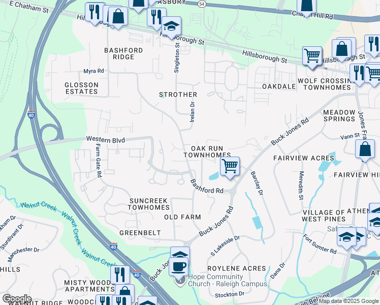 map of restaurants, bars, coffee shops, grocery stores, and more near 5502 Supreme Drive in Raleigh