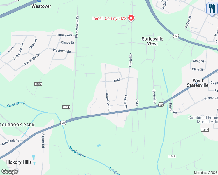 map of restaurants, bars, coffee shops, grocery stores, and more near 809 Reynolds Road in Statesville