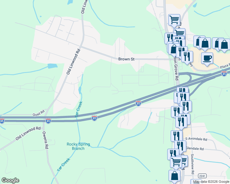 map of restaurants, bars, coffee shops, grocery stores, and more near 399 Bill Medlin Road in Lexington